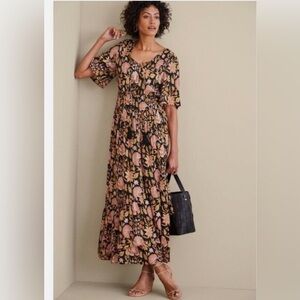 Soft Surroundings Marissa Floral Maxi Dress Women’s Peasant Boho Tassel
